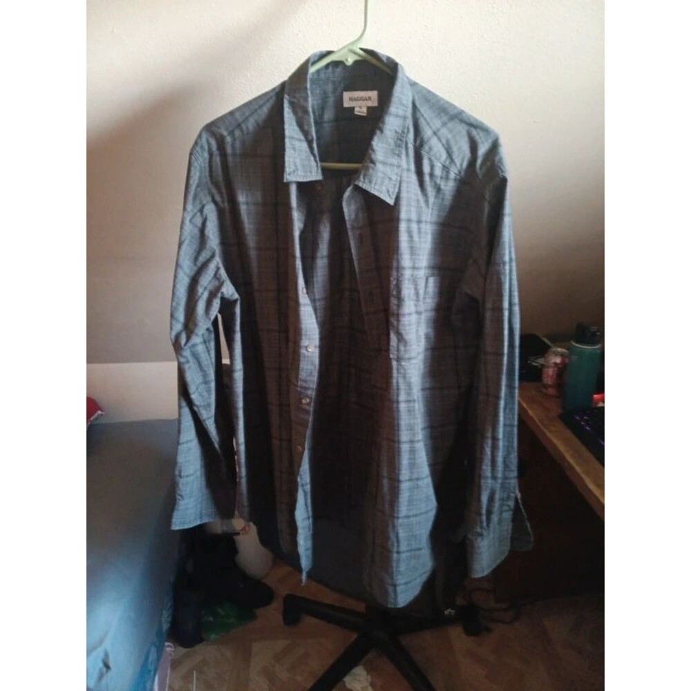 dark grey plaid formal longsleeve formal dress shirt by haggar